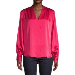 Karmamia Women’s Edith V-Neck Satin Blouse Long Sleeve Hot Pink Women's S